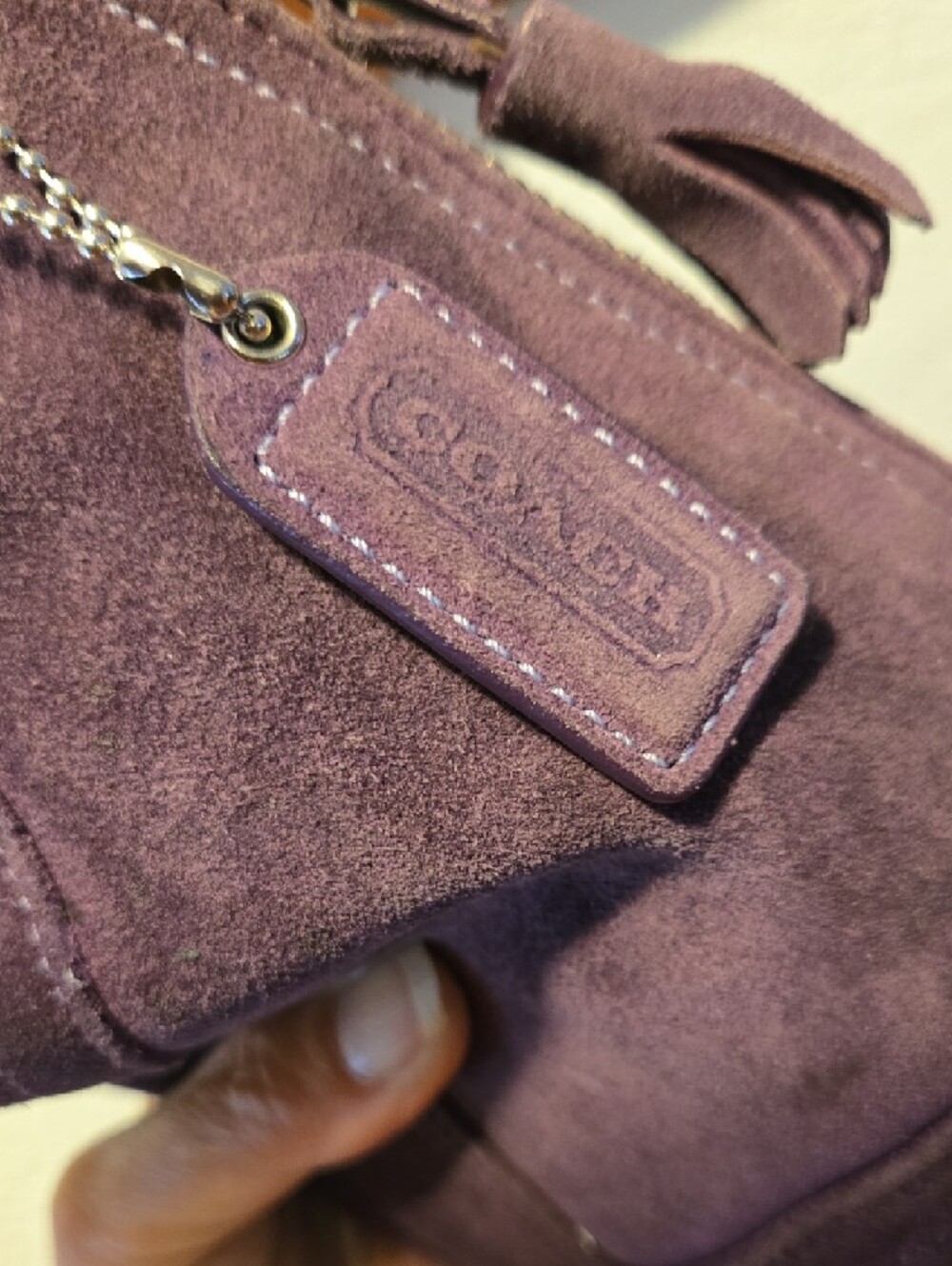 PROJECT BAG-Vntg Coach 8A73 Hampton Purple Suede Shoulder Bag EUC 10"x4.5"x3" - Picture 5 of 13